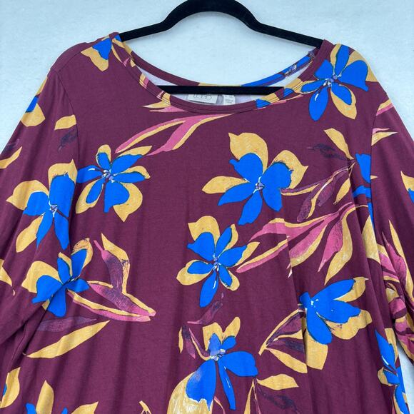 LOGO Lori Goldstein Tunic Blouse Top Size 2X Red Floral Chiffon Hem 3/4 Sleeve - Picture 4 of 11